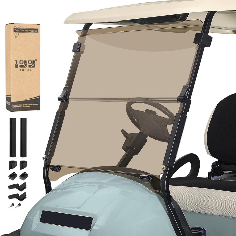 10L0L Golf Cart Windshield for Club Car Precedent 2004-Up, Tempo, 2017-Up Onward, Clear/Tinted Fold Down Club Car Windshield Anti-UV Impact Resistant, HD View, 37.5"W X 33.6"H