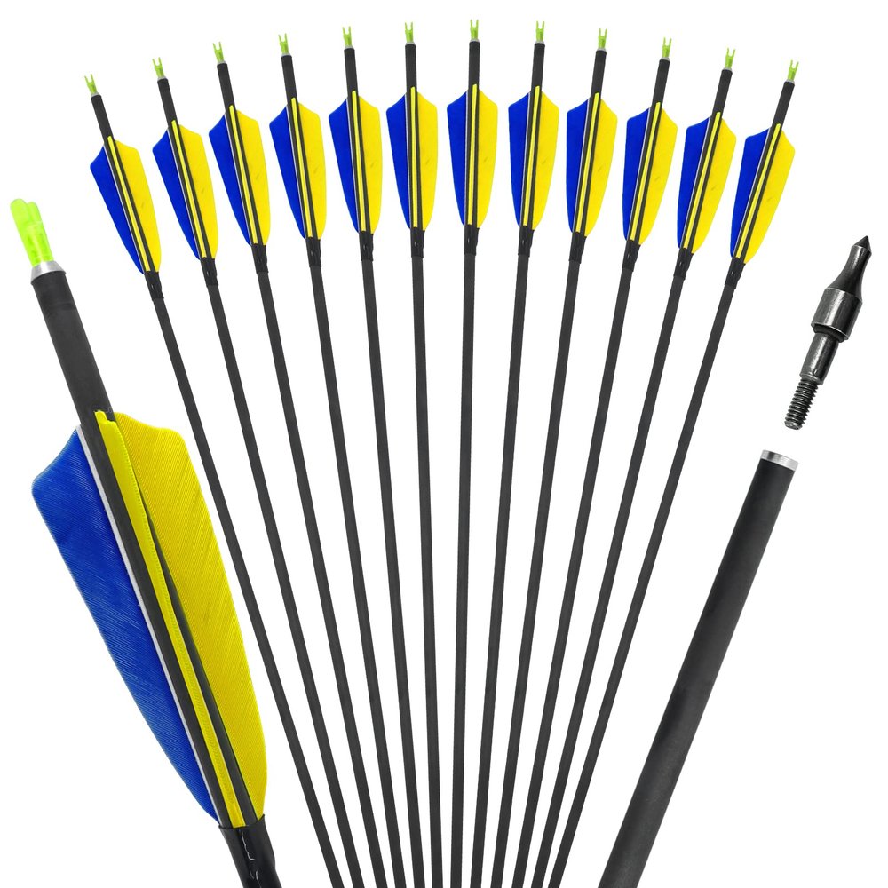 OBTOUTDOOR Archery Arrows 12 Pack Spine 400 Pure Carbon Arrows 28-31inch Real Feather Arrows with Removable Tips for Archery Target Practice Hunting Arrows (29Inch)