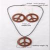 COLORFUL BLING Peace Sign Pendant Necklace Earrings Set Hippie Style Love Peace Necklace 60s 70s Retro Fluorescence Halloween Party Costume Accessory-Set Green view 4
