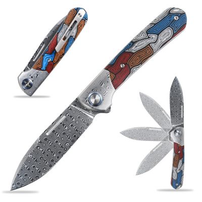 Sitivien ST256 Damascus Steel Folding Knife,Damascus Blade with Colorful G10 Handle EDC Knife for Outdoor Camping,Hiking, Fishing(Color)