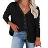 ebossy Womens Casual Button Down Waffle Shirt Sexy V Neck Baggy Fit Lightweight Knit Jacket Shacker (Large, Black) view 2