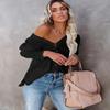 ebossy Womens Casual Button Down Waffle Shirt Sexy V Neck Baggy Fit Lightweight Knit Jacket Shacker (Large, Black) view 3