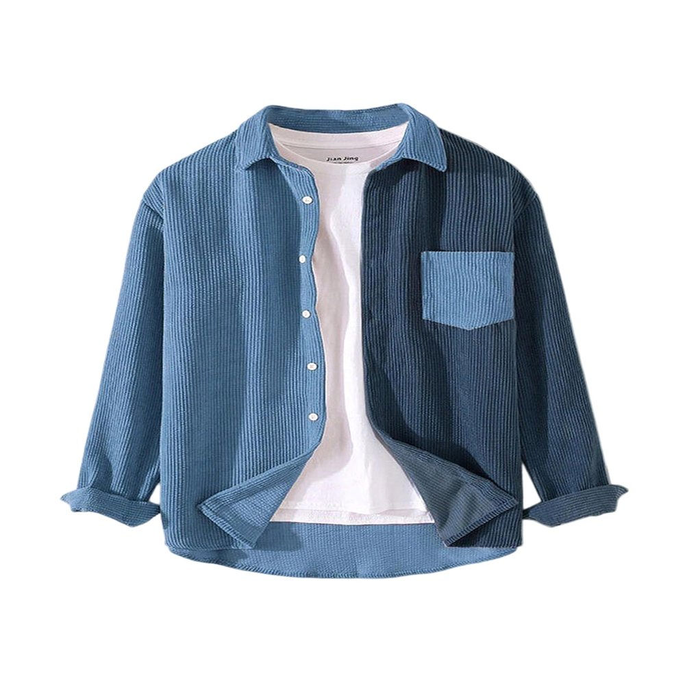 UANEO Mens Shacket Patchwork Long Sleeve Button Down Corduroy Shirts for Men (SkyBlue-XL)