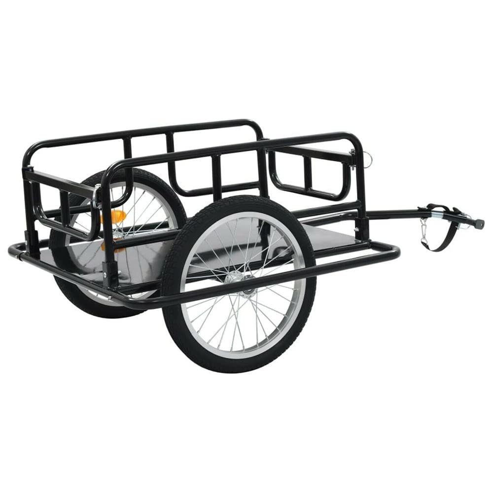 Foldable Cargo Bike Trailer Bicycle Cart Wagon Trailer w/Hitch, 110lbs Max Load Steel Frame Heavy Duty Bicycle Cargo Wagon Trailer for Carrying Stuff Luggage Plants Tools, Black