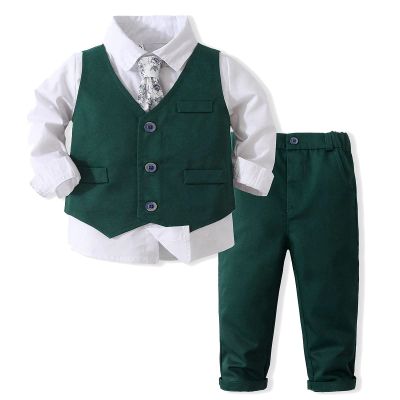 WEIWODUZUN Boys' Suits Gentleman's Tie Vest SetFormal Dress for Toddler Wedding Outfits Green