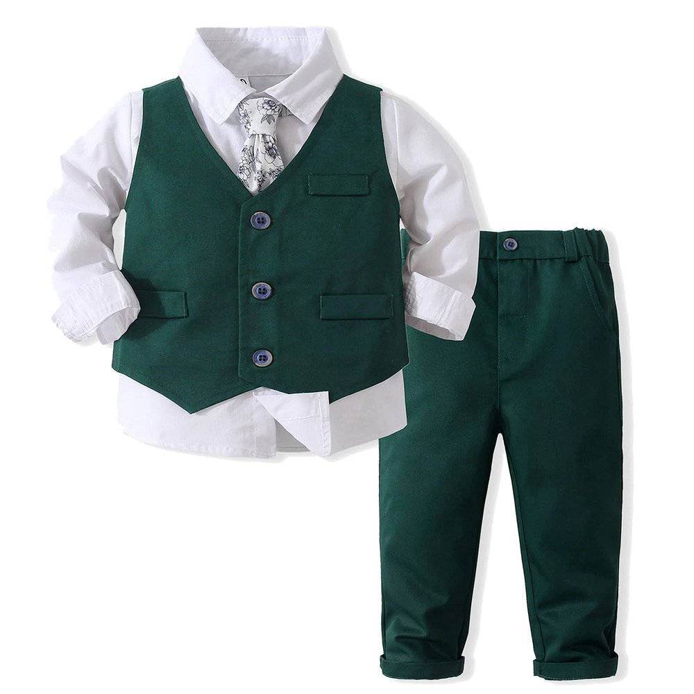 WEIWODUZUN Boys' Suits Gentleman's Tie Vest SetFormal Dress for Toddler Wedding Outfits Green