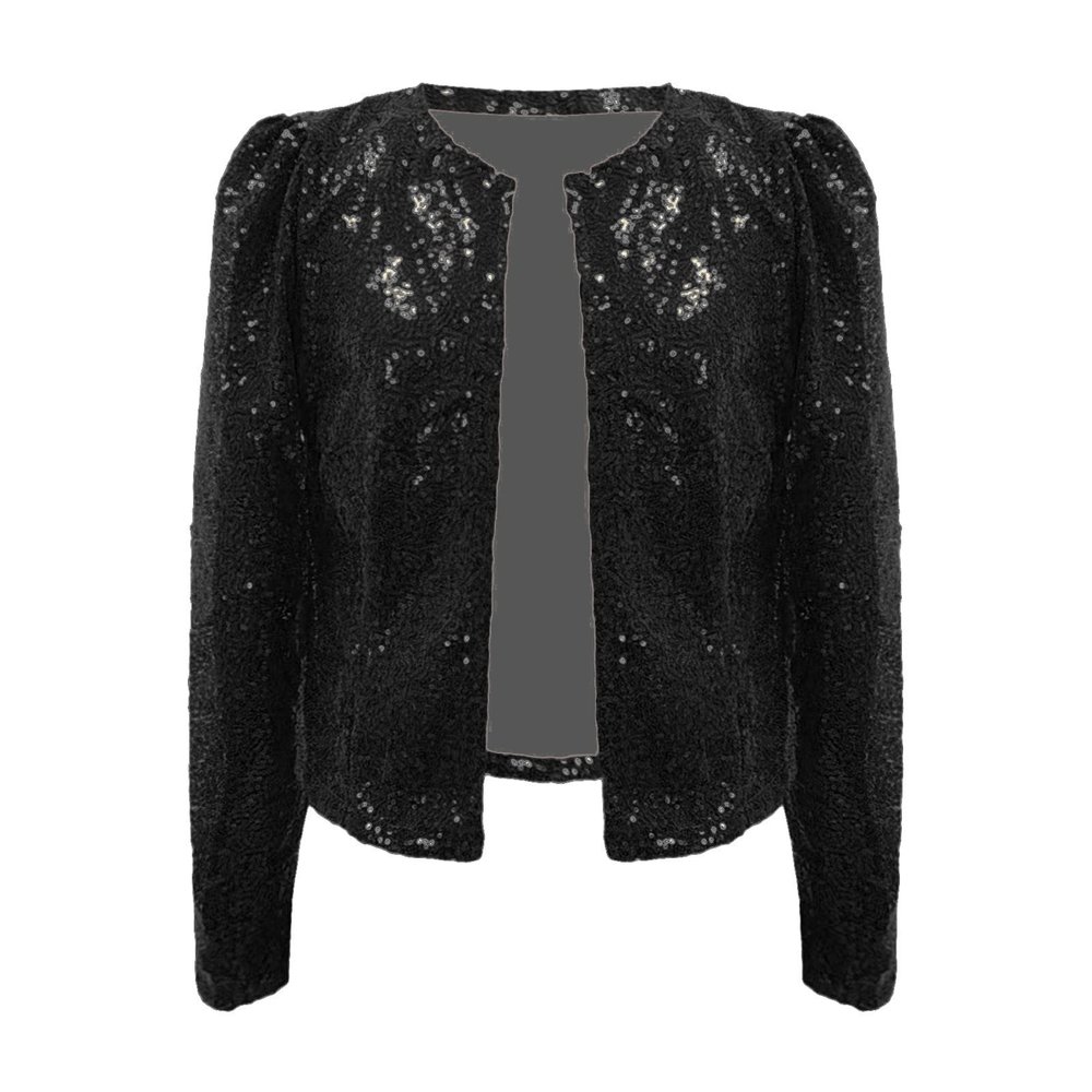 Women Casual Fashion Sequin Sequins Sparkling Cardigan Jacket Wrap Jacket Women (Black, L)