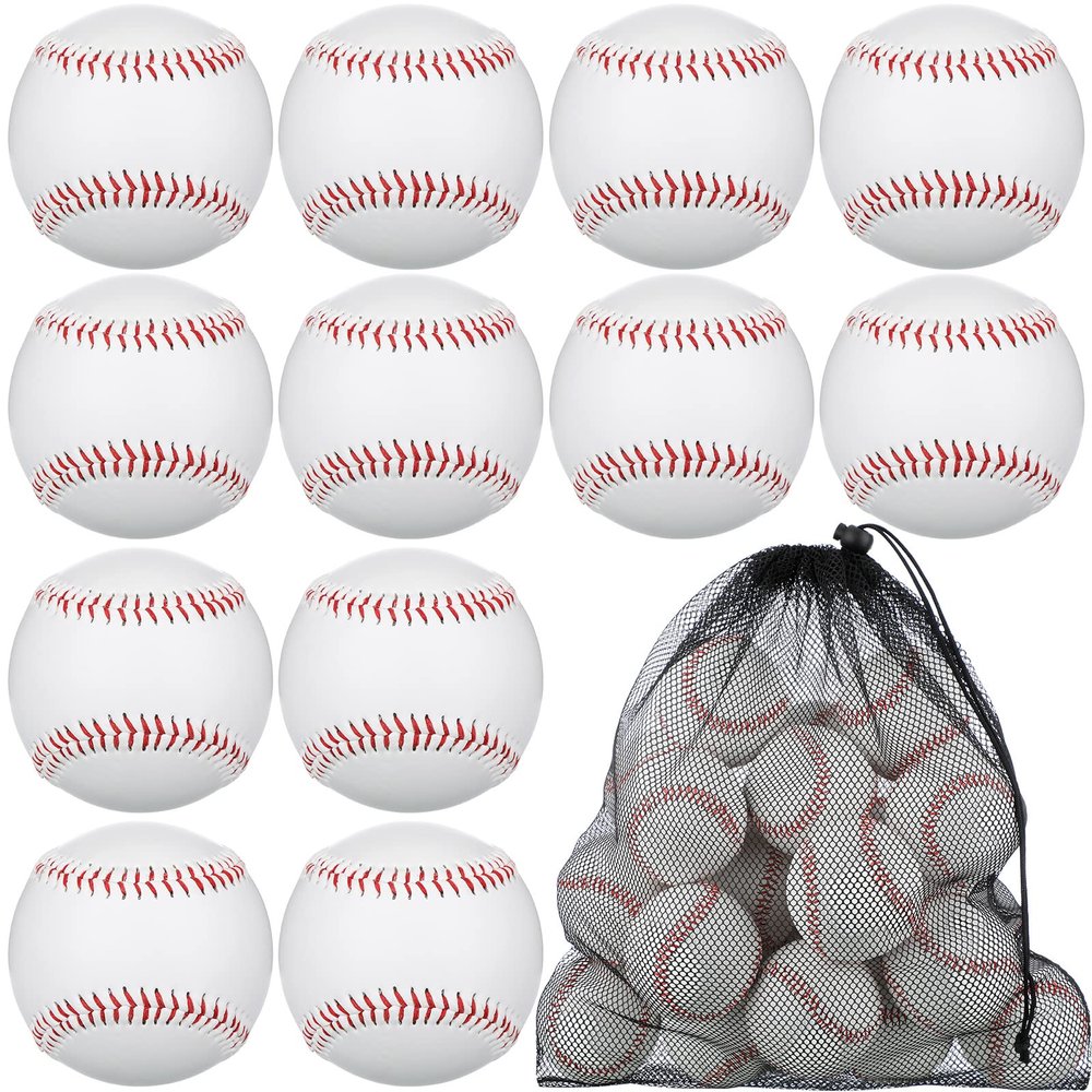 Yunsailing 24 Pcs Standard Size Adult Baseballs Bulk Practice Training Balls Soft Blank Baseballs Unmarked Faux Leather Ball for Official League Party Gift