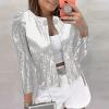 Women Casual Fashion Sequin Sequins Sparkling Cardigan Jacket Wrap Jacket Women (Silver, L) view 2