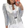 Women Casual Fashion Sequin Sequins Sparkling Cardigan Jacket Wrap Jacket Women (Silver, L) view 3