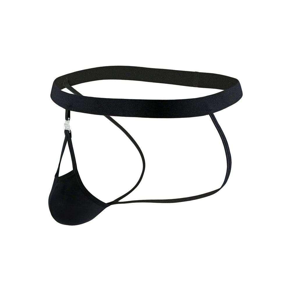 JEsilunmaMY Ice Silk Underwear for Men Athletic Supporter Jockstrap with Removable Pouch Backless Hollow Sexy G-String Thongs (Black,Medium)