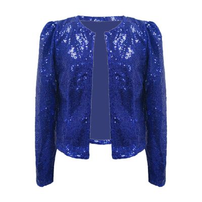 Women Casual Fashion Sequin Sequins Sparkling Cardigan Jacket Wrap Jacket Women (Blue, XXL)