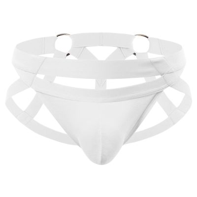 JEsilunmaMY Men's Hollow Jockstrap Underwear Low Rise Bulge Pouch Sexy G-String Thongs Solid Athletic Supporter Underpants (White,X-Large)