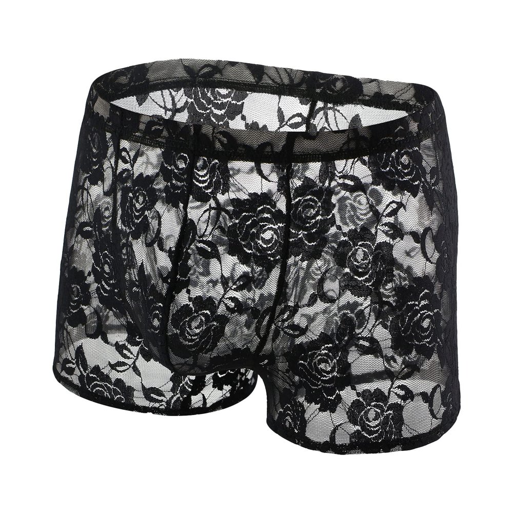 JEsilunmaMY Mens See Through Lingerie Set Lace Sheer Vest Bra with High Waist Shorts Stretch Sleeveless Tank Sissy Panties (Black2,Small)