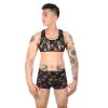 JEsilunmaMY Mens See Through Lingerie Set Lace Sheer Vest Bra with High Waist Shorts Stretch Sleeveless Tank Sissy Panties (Black2,Small) view 2