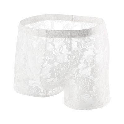 JEsilunmaMY Mens See Through Lingerie Set Lace Sheer Vest Bra with High Waist Shorts Stretch Sleeveless Tank Sissy Panties (White2,Small)