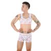 JEsilunmaMY Mens See Through Lingerie Set Lace Sheer Vest Bra with High Waist Shorts Stretch Sleeveless Tank Sissy Panties (White2,Small) view 3