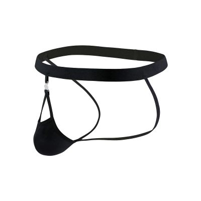 JEsilunmaMY Mens Thong with Removable Pouch Ice Silk Backless Athletic Supporter Jockstrap Butt-Flaunting Underwear Lingerie (Black,3X-Large)