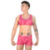 JEsilunmaMY Mens See Through Lingerie Set Lace Sheer Vest Bra with High Waist Shorts Stretch Sleeveless Tank Sissy Panties (Red1,Medium) view 3