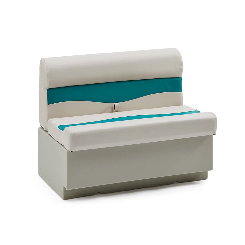 DeckMate Complete 38" Classic Pontoon Boat Seat Bench and Base - Ivory and Teal