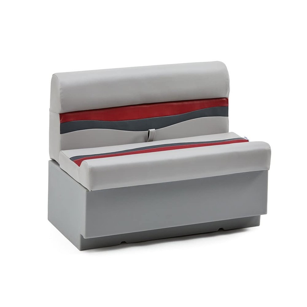 DeckMate Complete 38" Classic Pontoon Boat Seat Bench and Base - Gray, Red and Charcoal