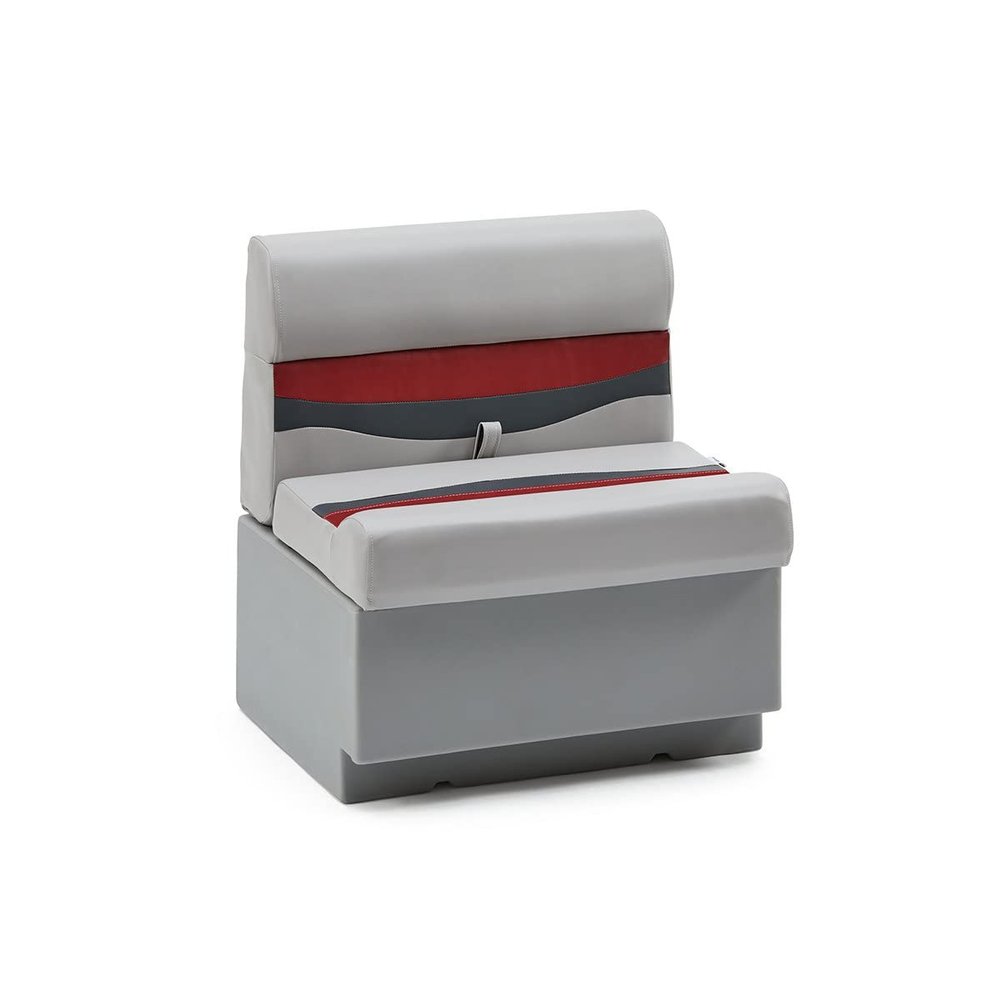 DeckMate Complete 28" Classic Pontoon Boat Seat Bench and Base - Gray, Red and Charcoal