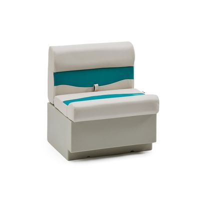 DeckMate Complete 28" Classic Pontoon Boat Seat Bench and Base - Ivory and Teal
