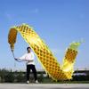 Golden Dragon Poi with 3D Real-Like Plastic Dragon Head and Swing Rope Combo, Chinese Dragon Dance Wulong Flowy Flinging Dragon Body Ribbon Streamer Set (Gold) view 1