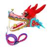 Golden Dragon Poi with 3D Real-Like Plastic Dragon Head and Swing Rope Combo, Chinese Dragon Dance Wulong Flowy Flinging Dragon Body Ribbon Streamer Set (Gold) view 3