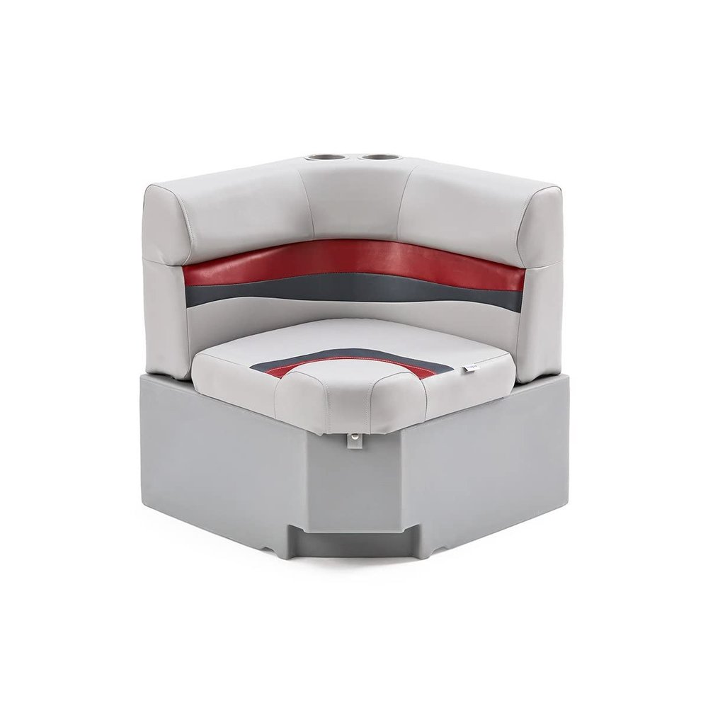 DeckMate Complete 28" Corner Classic Pontoon Boat Seat Bench and Base - Gray, Red and Charcoal