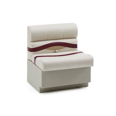 DeckMate Complete 28" Premium Pontoon Boat Seat Bench and Base - Ivory, Burgundy and Tan