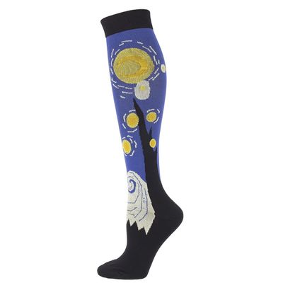 Drincoshow Sports Compression Stockings Famous Painting Socks Compression Socks Outdoor Stretch Socks (L/XL,Starry sky)