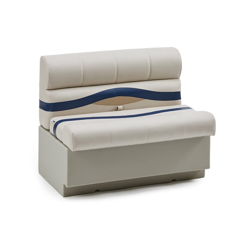 DeckMate Complete 38" Premium Pontoon Boat Seat Bench and Base - Ivory, Blue and Tan