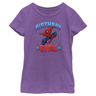 Fifth Sun Marvel Classic Spider-Man Spidey Bday Girls Short Sleeve Tee Shirt, Purple Berry, X-Large