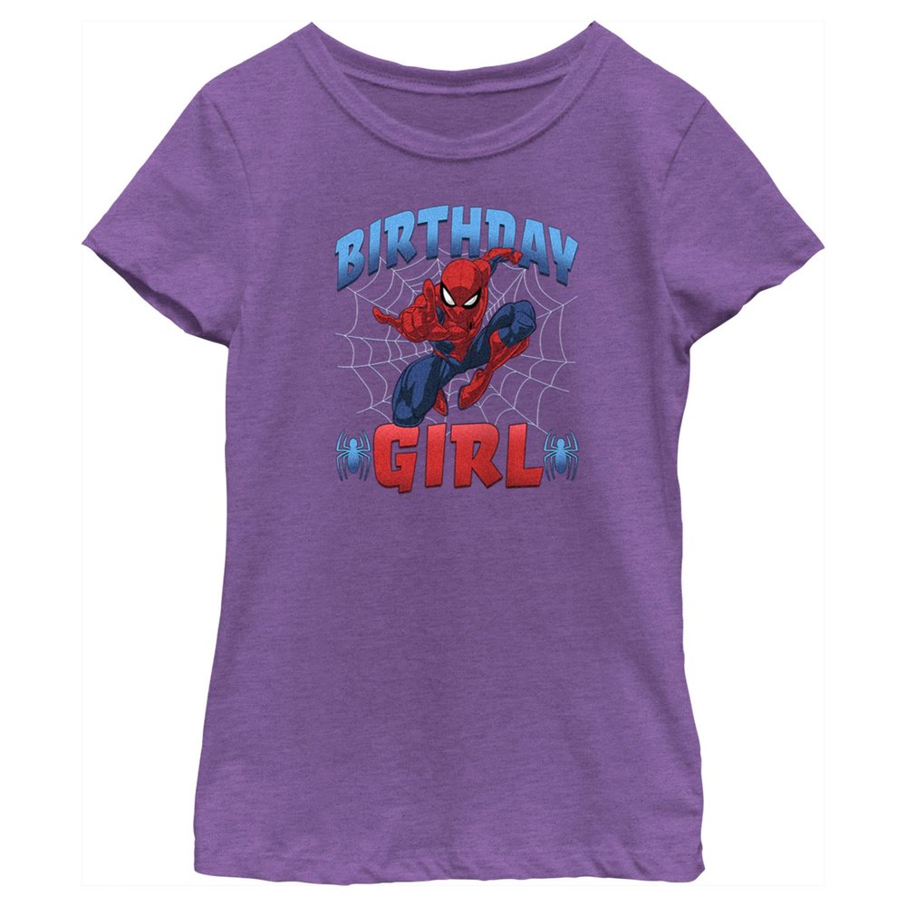 Fifth Sun Marvel Classic Spider-Man Spidey Bday Girls Short Sleeve Tee Shirt, Purple Berry, X-Large