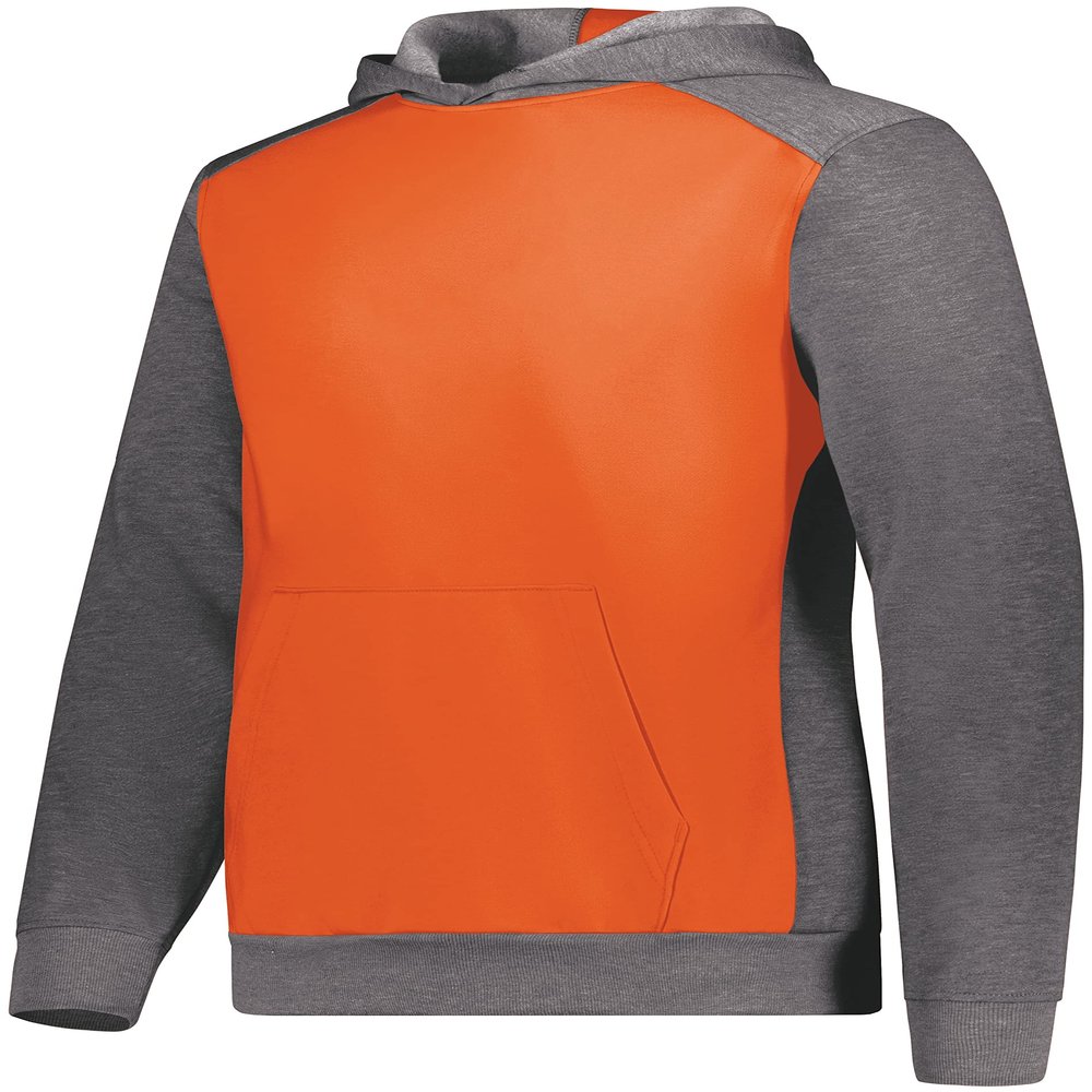 Augusta Sportswear Youth Three-Season Fleece Pullover Hoodie Orange/Carbon Heather XL