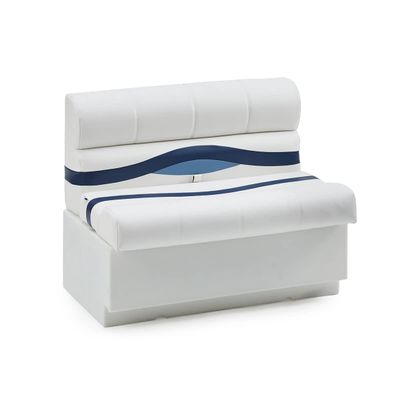 DeckMate Complete 38" Premium Pontoon Boat Seat Bench and Base - White, Blue and Light Blue