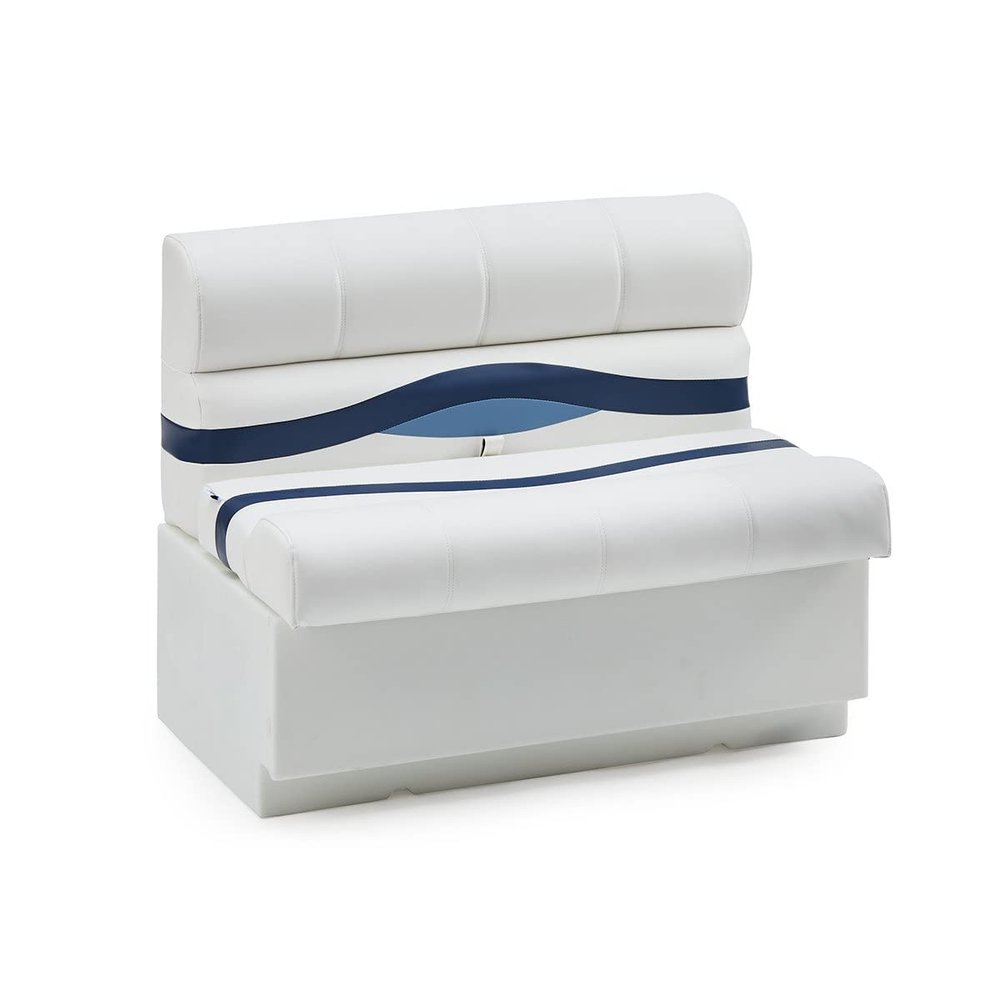 DeckMate Complete 38" Premium Pontoon Boat Seat Bench and Base - White, Blue and Light Blue
