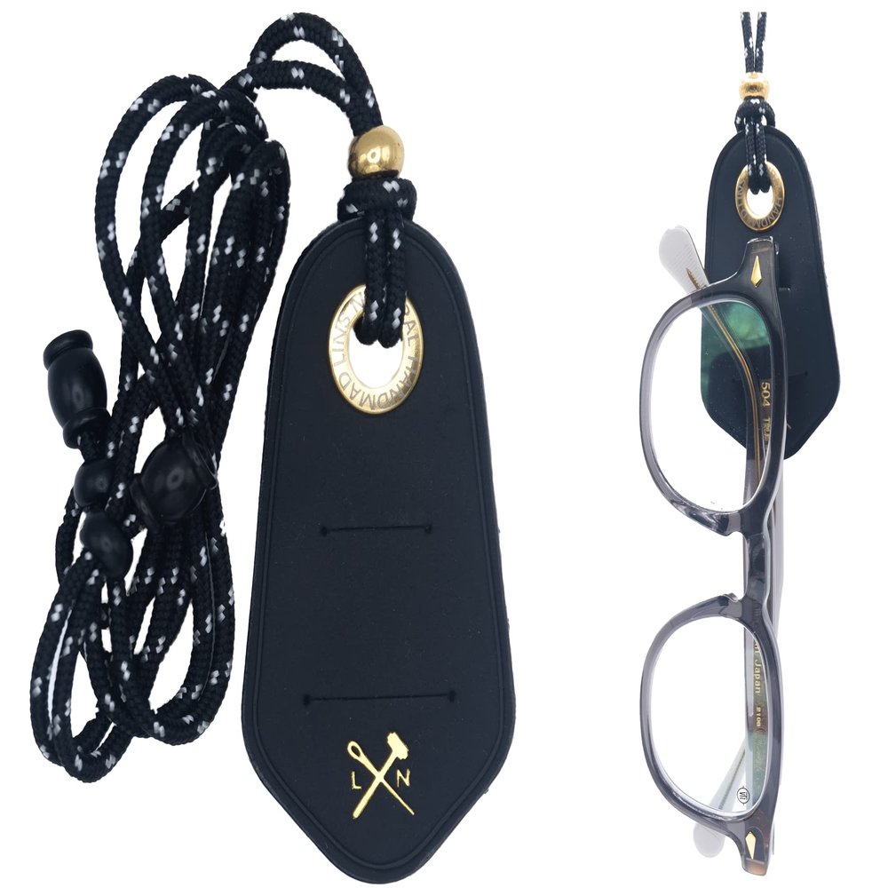 LINS NATURAL Eyeglasses & Sunglasses Adjustable Neck Lanyard Leather Holder for Men Women, Unisex and Universal fit - Handmade Sunglasses Fashion Accessories (Black)