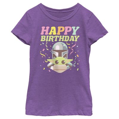 Fifth Sun Star Wars: Mandalorian Happy Bday Girls Short Sleeve Tee Shirt, Purple Berry, X-Large