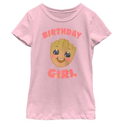 Fifth Sun Marvel Classic Guardians of The Galaxy Flowery Groot Girls Short Sleeve Tee Shirt, Light Pink, Small