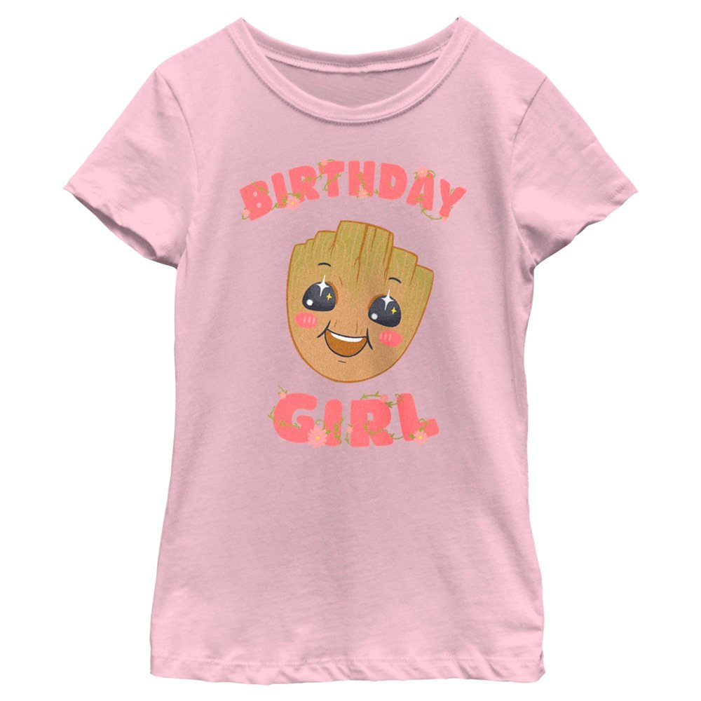 Fifth Sun Marvel Classic Guardians of The Galaxy Flowery Groot Girls Short Sleeve Tee Shirt, Light Pink, Small