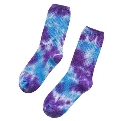 Drincoshow European and American Tie Dye Middle Tube Socks for Men and Women (Average size,2 blue and purple)