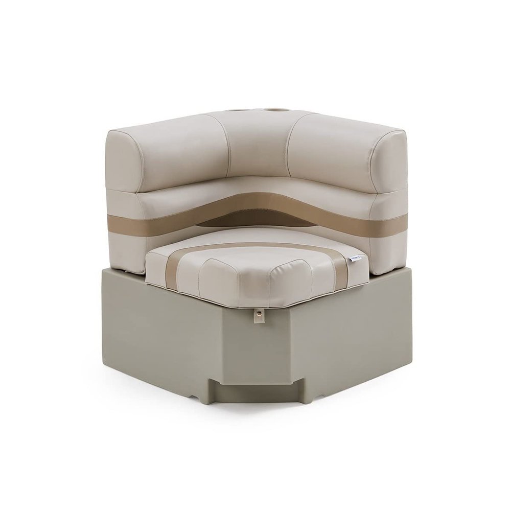 DeckMate Complete 28" Corner Premium Pontoon Boat Seat Bench and Base - Ivory, Tan and Beige