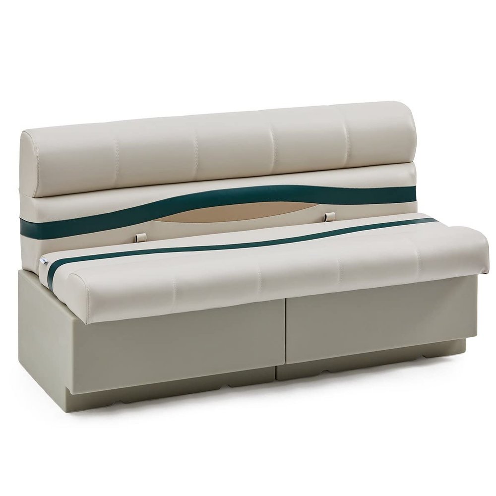 DeckMate Complete 55" Premium Pontoon Boat Seat Bench and Base - Ivory, Green and Tan