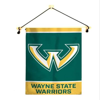 Wayne State Garden Flag With Banner Pole, 12.5 x 18 inch Flag with 15 inch Banner Pole and Cord, Licensed by Wincraft