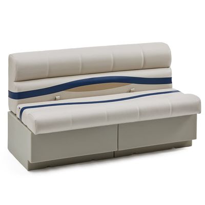 DeckMate Complete 55" Premium Pontoon Boat Seat Bench and Base - Ivory, Blue and Tan