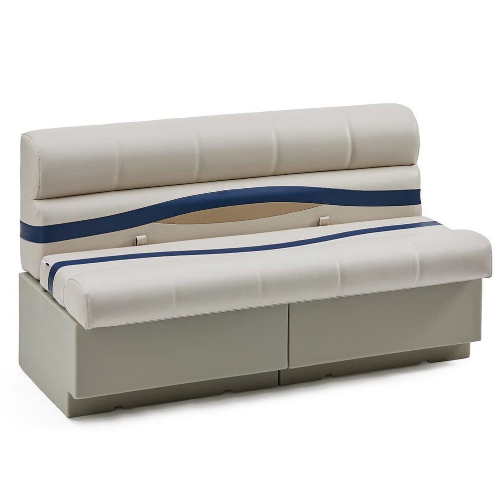 DeckMate Complete 55" Premium Pontoon Boat Seat Bench and Base - Ivory, Blue and Tan