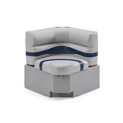 DeckMate Complete 28" Corner Premium Pontoon Boat Seat Bench and Base - Gray, Blue and Charcoal