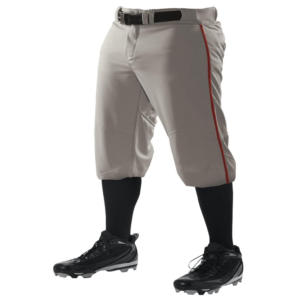 Alleson Athletic Men's Crush Knicker Braided Pant, Grey/Red, Medium